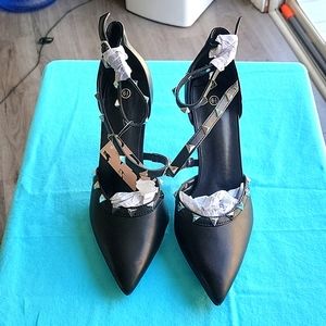 🆕️ Mysoft Women's Pointed Toe Pumps Studded Ankle Straps High Heel Size 6.5